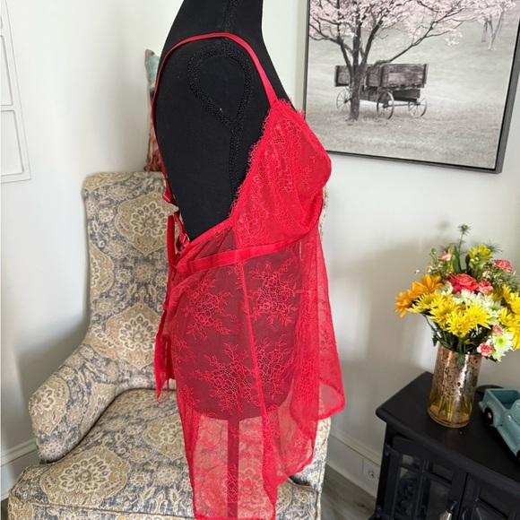 Auden Red Lace Chemise w/panties with Bow Detail - Picture 6 of 6